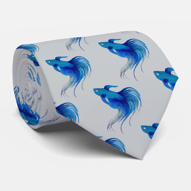 Watercolor Blue Betta Fish Tie (Rolled)