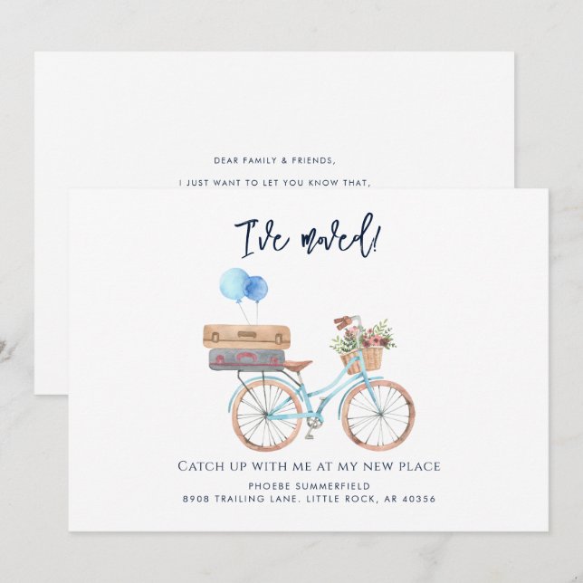 Watercolor Blue Bike Ive Moved Moving Announcement (Front/Back)
