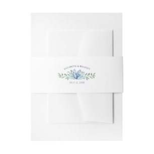 Watercolor Blue Bloom & Greenery Wedding Invitation Belly Band