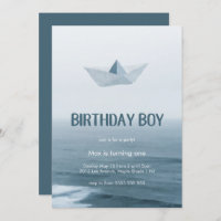 Watercolor Blue Boat Boy Invitation de fête d'anni