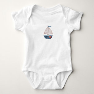 Watercolor Blue Boat T-Shirt Baby Bodysuit