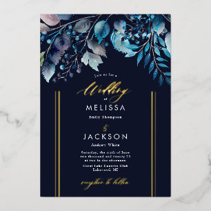 Watercolor Blue botanical branches Wedding Dark