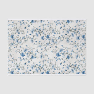 Watercolor Blue Botanical Flowers Pattern No. 1 Tissue Paper