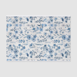 Watercolor Blue Botanical Flowers Pattern No. 2 Tissue Paper