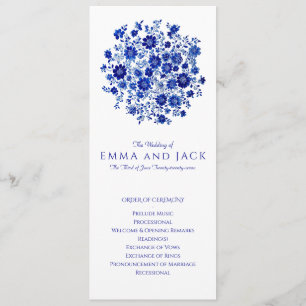 Watercolor Blue Bouquet Wedding Order of Ceremony Program