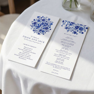 Watercolor Blue Bouquet Wedding Order of Ceremony Program