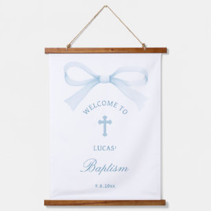 Watercolor Blue Bow Baptism Welcome Hanging Tapestry