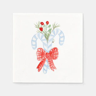 Watercolor Blue Bow Candycane Cocktail Napkins