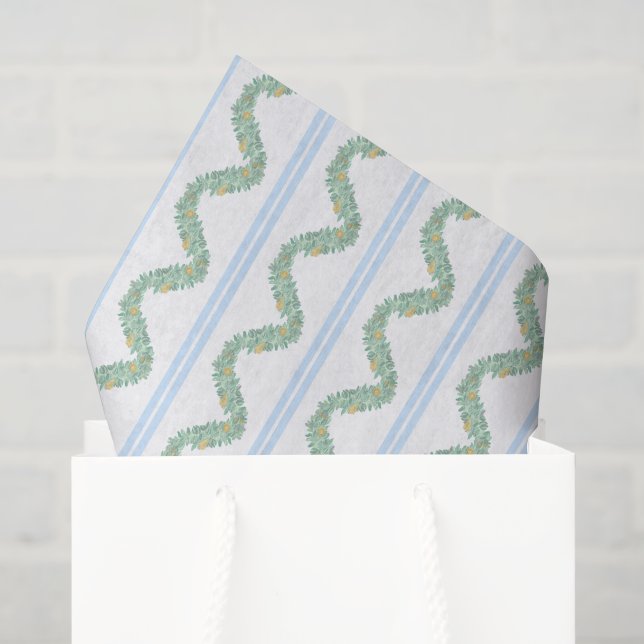 Watercolor Blue Bow Fruit Garland Christmas Tissue Paper (Gift Bag)