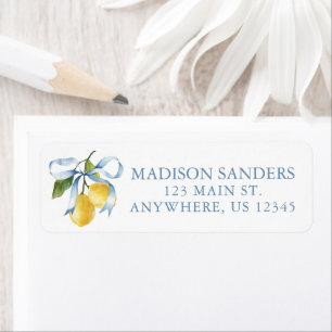 Watercolor Blue Bow Lemons Address