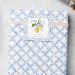 Watercolor Blue Bow Lemons Gift Enclosure Card