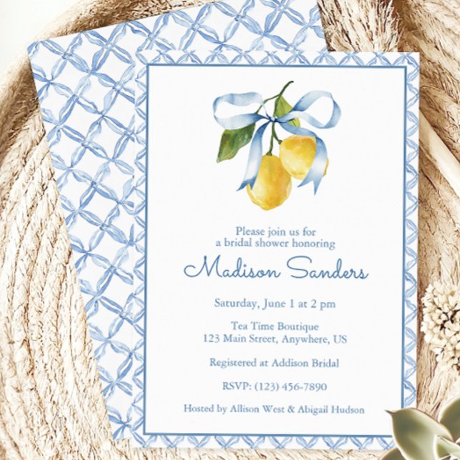 Watercolor Blue Bow Lemons Invitation (Creator Uploaded)