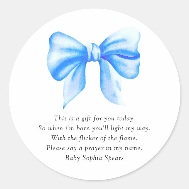 Watercolor blue bow - Prayer Candle Label (Front)