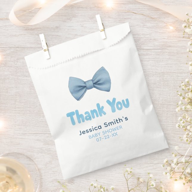Watercolor Blue Bow Tie Baby Shower Thank You Bags (Clipped)