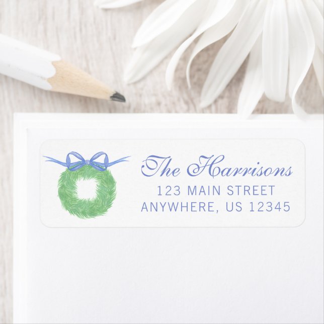 Watercolor Blue Bow Wreath (Insitu)