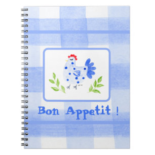 Watercolor Blue Br Hen Check Bon Appetit Notebook