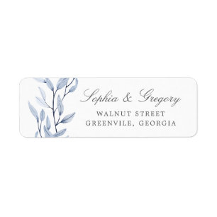 Watercolor Blue Branch Wedding Label Address