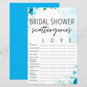 Watercolor Blue Bridal Shower Scattergories Game