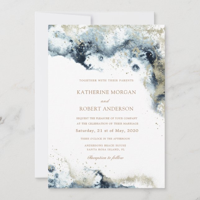 Watercolor Blue Budget Photo Wedding Invitation (Front)