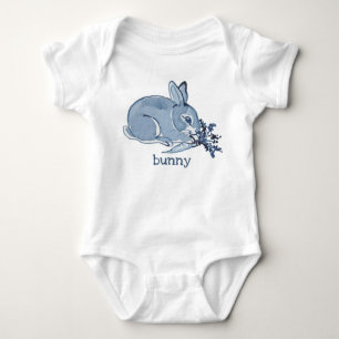 Watercolor Blue Bunny Rabbit Nature Customize Baby Bodysuit