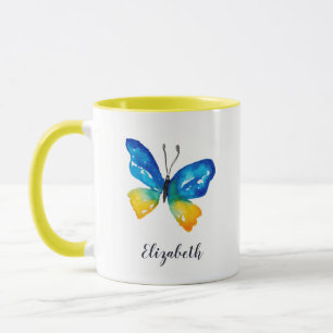 Watercolor Blue Butterfly With Name Cute Colourful Mug