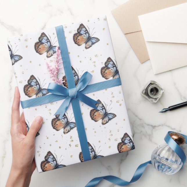 Watercolor Blue Butterfly Wrapping Paper (Gifting)