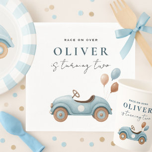 Watercolor Blue Car Birthday   Boys Birthday Napkin