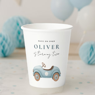 Watercolor Blue Car Birthday Boys Party Paper Cups