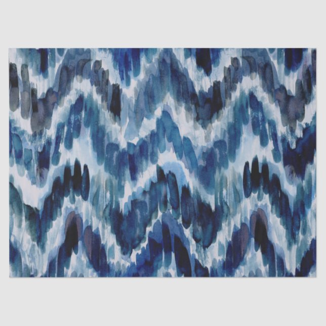 Watercolor Blue Chevron Ikat Tissue Paper (Front)