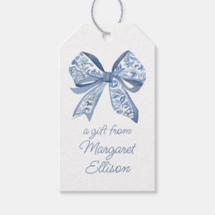 Watercolor Blue Chinoiserie Bow Gift Tags