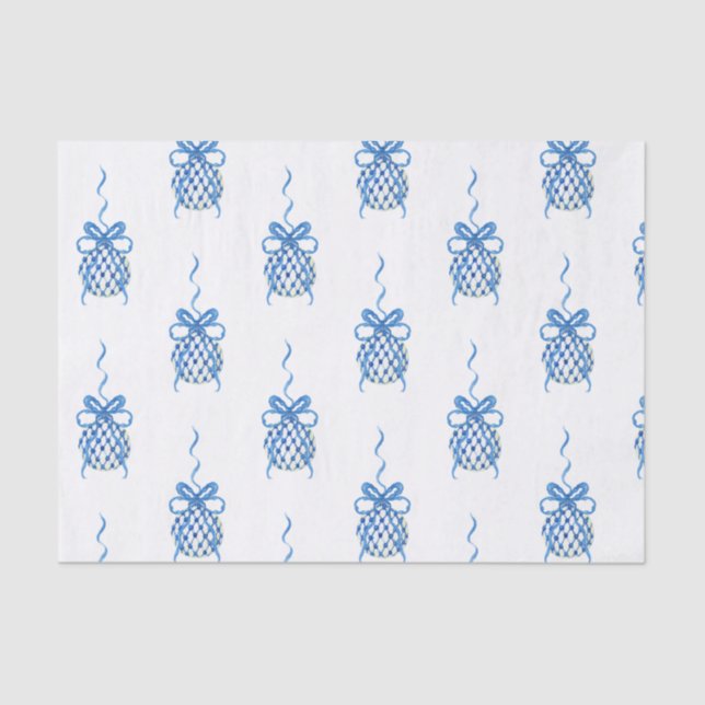 Watercolor Blue Chinoiserie Ornaments Christmas Tissue Paper (Front)