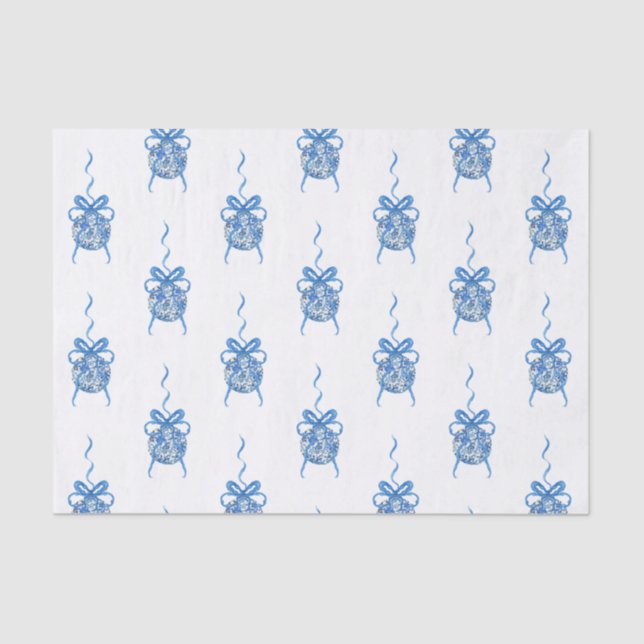Watercolor Blue Chinoiserie Ornaments Christmas Tissue Paper (Front)