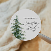 Watercolor Blue Christmas Tree Party
