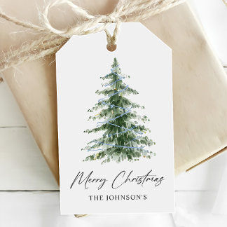Watercolor Blue Christmas Tree Party Gift Tags