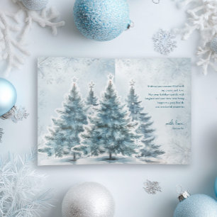 Watercolor Blue Christmas Tree Winter Wonderland Holiday Card