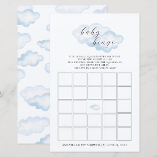 Watercolor Blue Cloud Baby Shower Baby Bingo