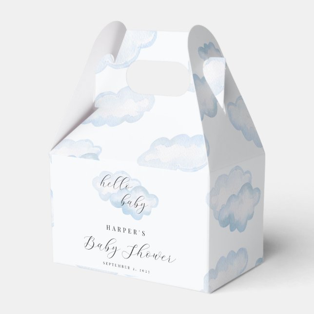 Watercolor Blue Cloud Baby Shower Favour Box (Front Side)