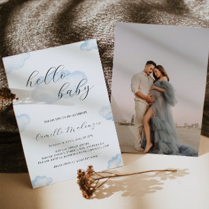 Watercolor Blue Cloud Baby Shower Invitation