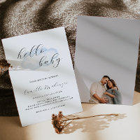 Watercolor Blue Cloud Baby Shower Photo invitation