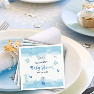 Watercolor blue cloud pastel brush Baby Boy Shower Napkin