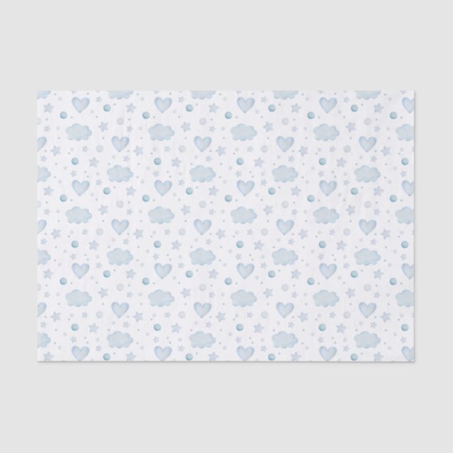 Watercolor Blue Clouds and Hearts Tissue Paper (Front)