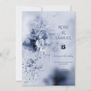 Watercolor Blue Colourful Misty Flowers Wedding In Invitation