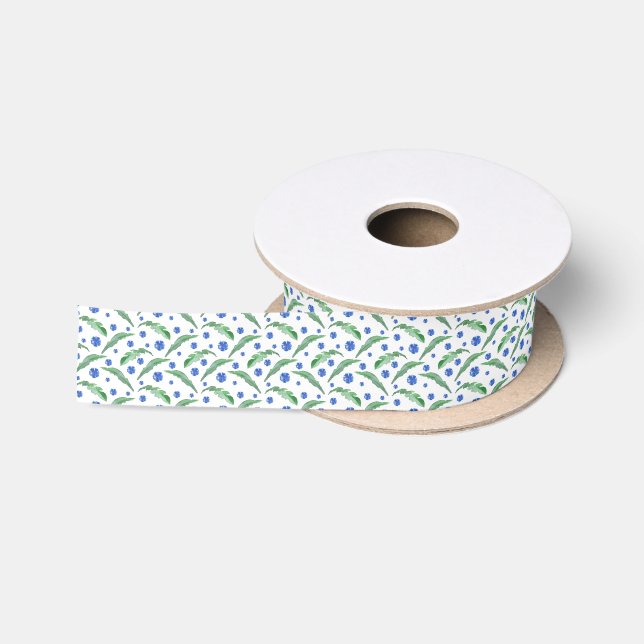 Watercolor Blue cornflowers Satin Ribbon (Spool)