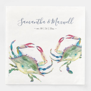 Watercolor Blue Crab Beach Wedding Personalized Na Napkin