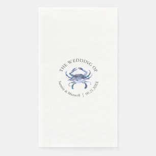 Watercolor Blue Crab Beach Wedding Personalized Napkin