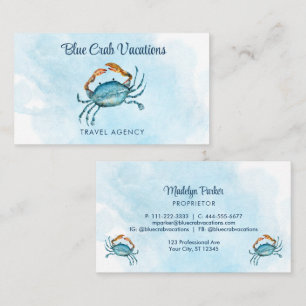 Watercolor Blue Crab Coastal Professional Business Card