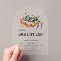 Watercolor Blue Crab Coastal Seafood 60th Birthday