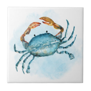 Watercolor Blue Crab Coastal Tile