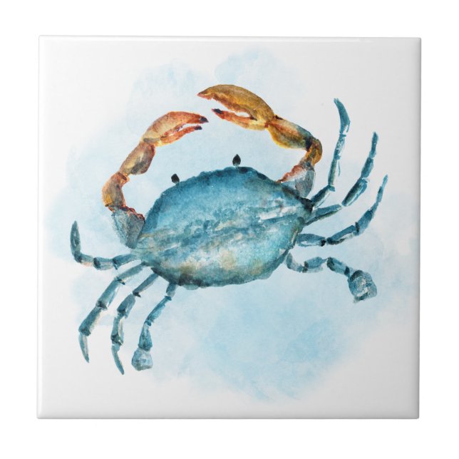 Watercolor Blue Crab Coastal Tile (Front)