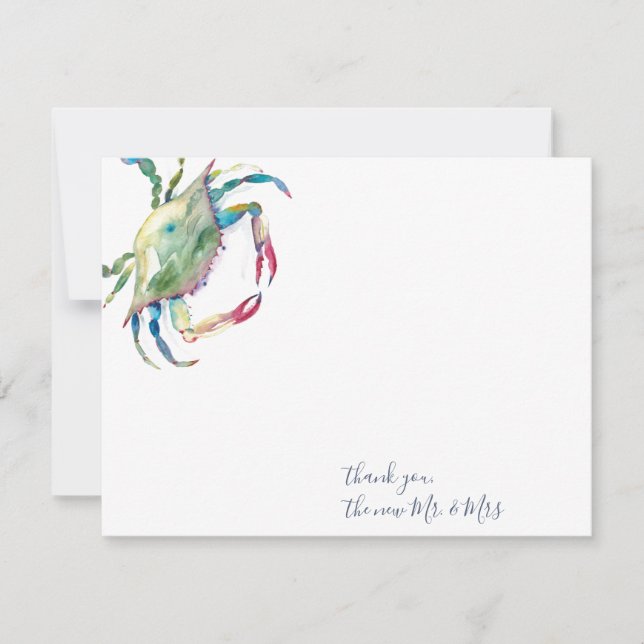 Watercolor Blue Crab Merci Cartes (Devant)